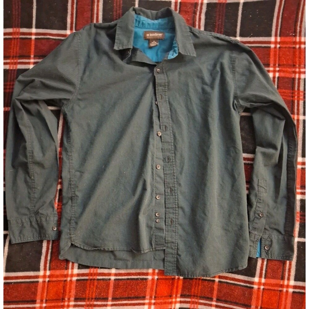 No Boundaries Mens Long Sleeve Dark Green Blue Button Up Collar Shirt Med 38/40